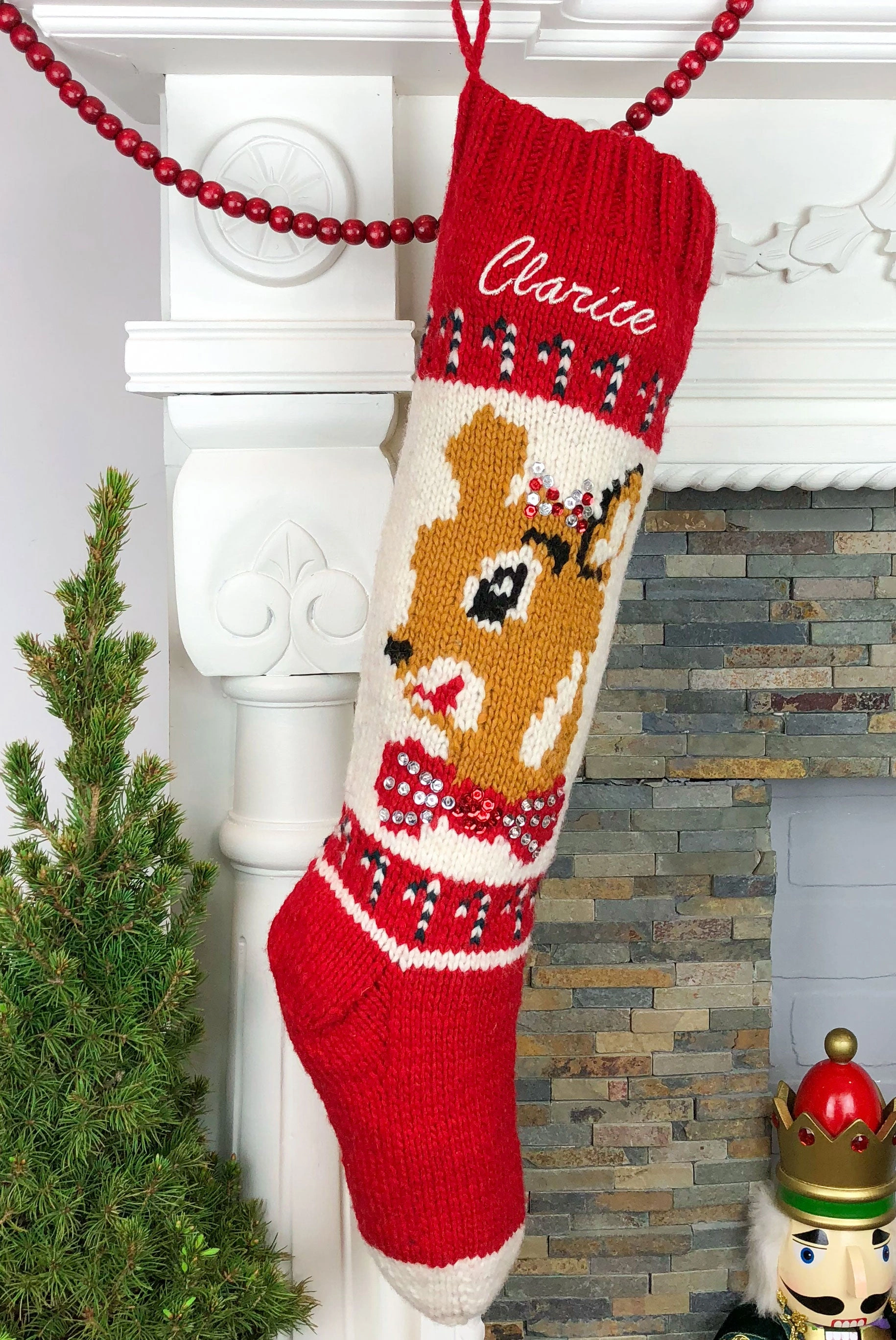 Santa's Favorite: Charming Clarice Reindeer Christmas Stocking - Festive Cheer!