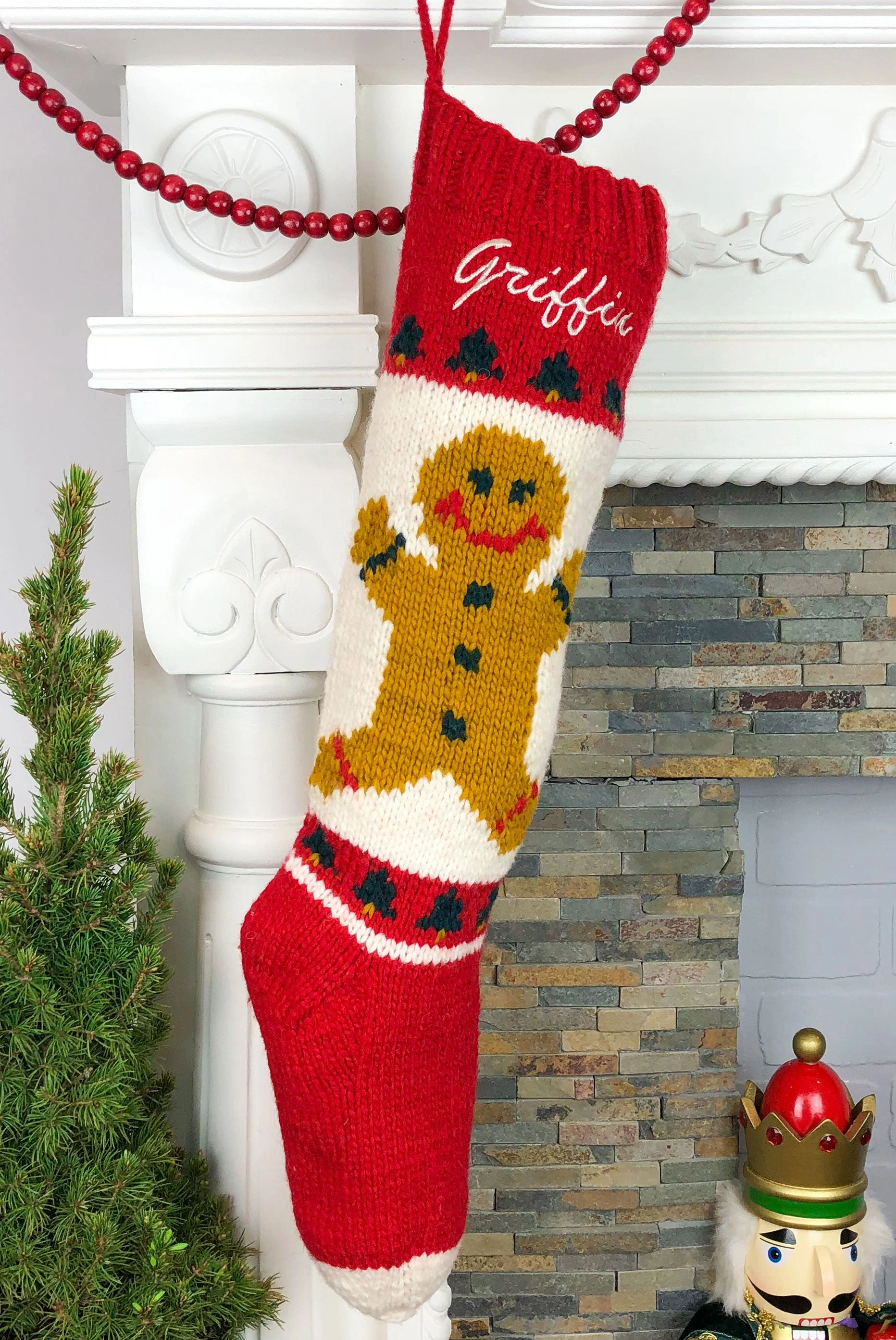 Cozy Gingerbread Boy Christmas Stocking Hand-Knitted Holiday Cheer